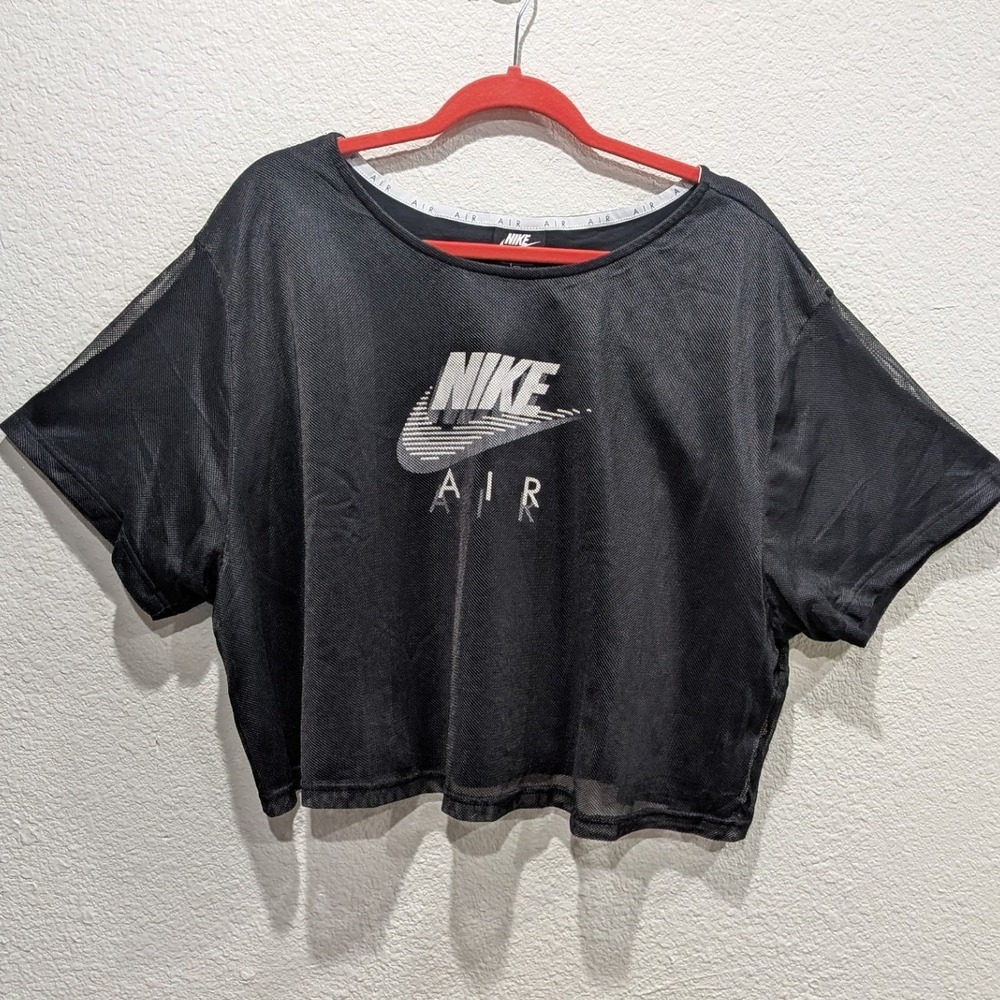 NWT Nike Womens Air Mesh Crop Top 3X Black White Logo Layered Tee Plus Sporty